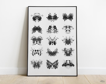 Rorschach Art Print: Black & White Watercolor, Modern Minimalist (Digital Download)