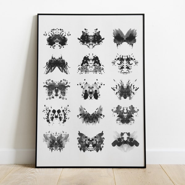 Rorschach black and white watercolor art painting. Modern minimalist, Digital contemporary poster, Printable Download Ukrainian picture
