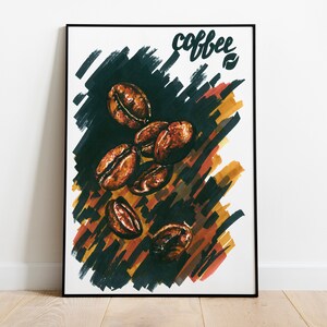 Coffee beans, Digital Poster, drawing with markers, Download Print