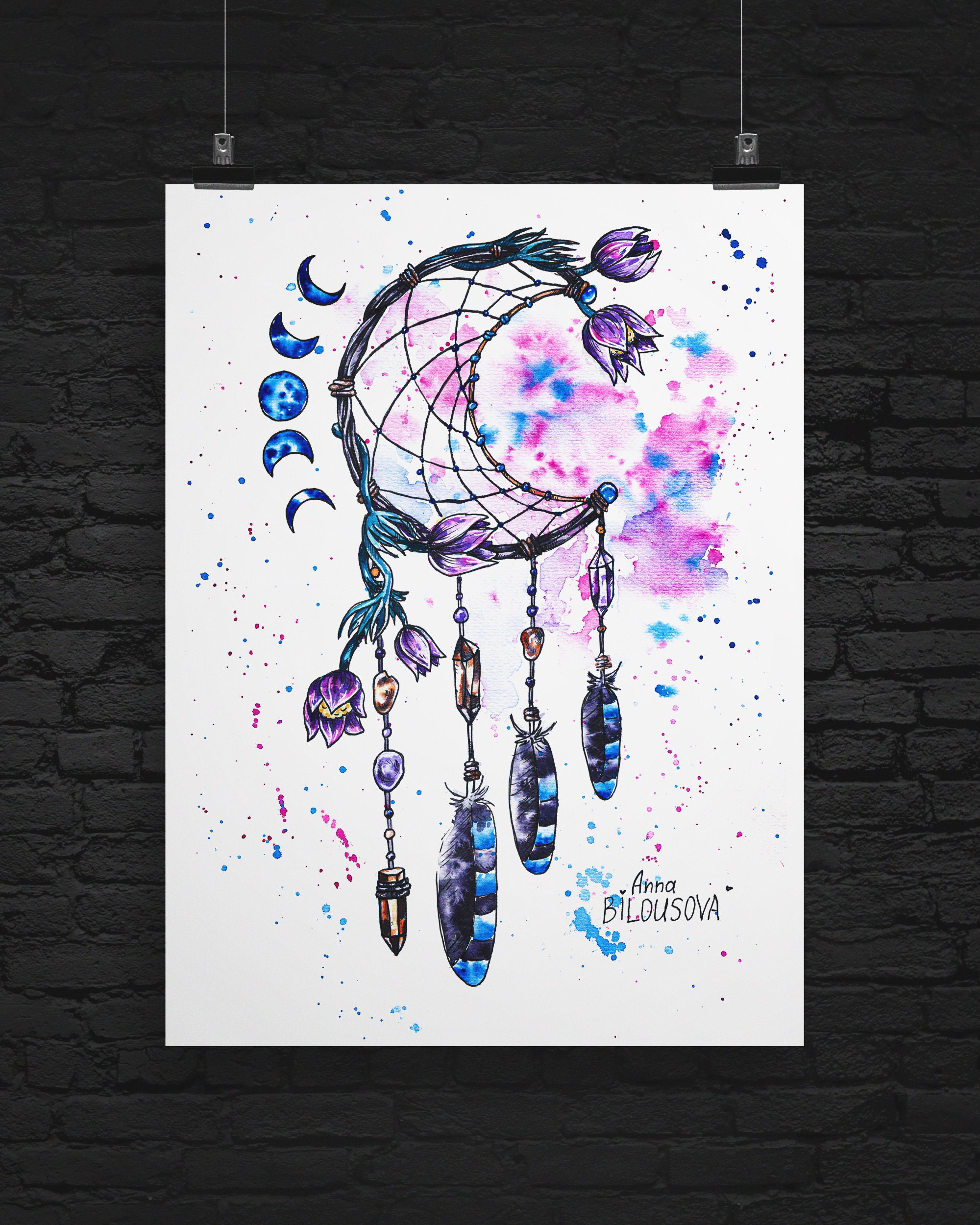 Dreamcatcher Watercolor painting crystal flower illustration Painting by  Anna Bilousova