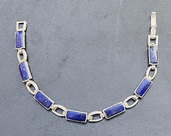 Handcrafted Beautiful  Blue Lapis Lazuli 925 Silver Bracelet Gift For Love, Lapis Jewelry Beaded Bracelet