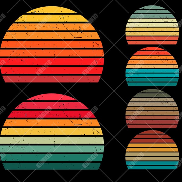 Retro Vintage Sunset PNG Bundle - 70s Sunset Rugged Grunge Distressed Transparent