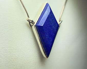 Blue Faceted Kite Shape Lapis Lazuli Necklace / Pendant 925 Silver With Silver Chain / Wife Gift / for unisex