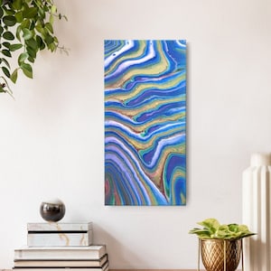 10x20" Arcobaleno Acrilico Pour Astratto Fluido Arte Pittura Originale