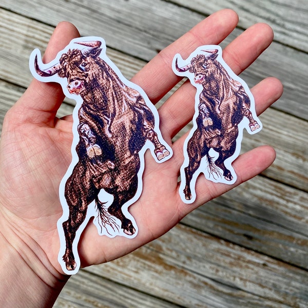 Bull Sticker, Original Colored Pencil Drawing Spain Bullfighting Animal Sticker Decal Photo Paper Laptop Farm Animal Sticker
