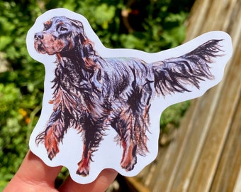 Sticker Gordon Setter, hondensticker kleurpotloodkunst