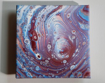 8x8 "Rood en Blauw Abstract Vierkant Modern Acryl Ring Pour Decoratie Vloeibare Kunst Schilderen