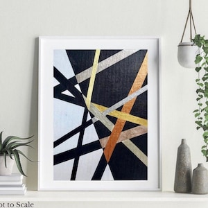 8x10&quot; Metallic Black and White Linear Geometric Original Abstract Painting