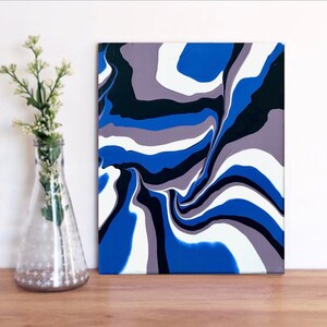 8x10 "Blu Viola Acrilico Pozzanghera Versare Astratto Fluido Arte Pittura Originale