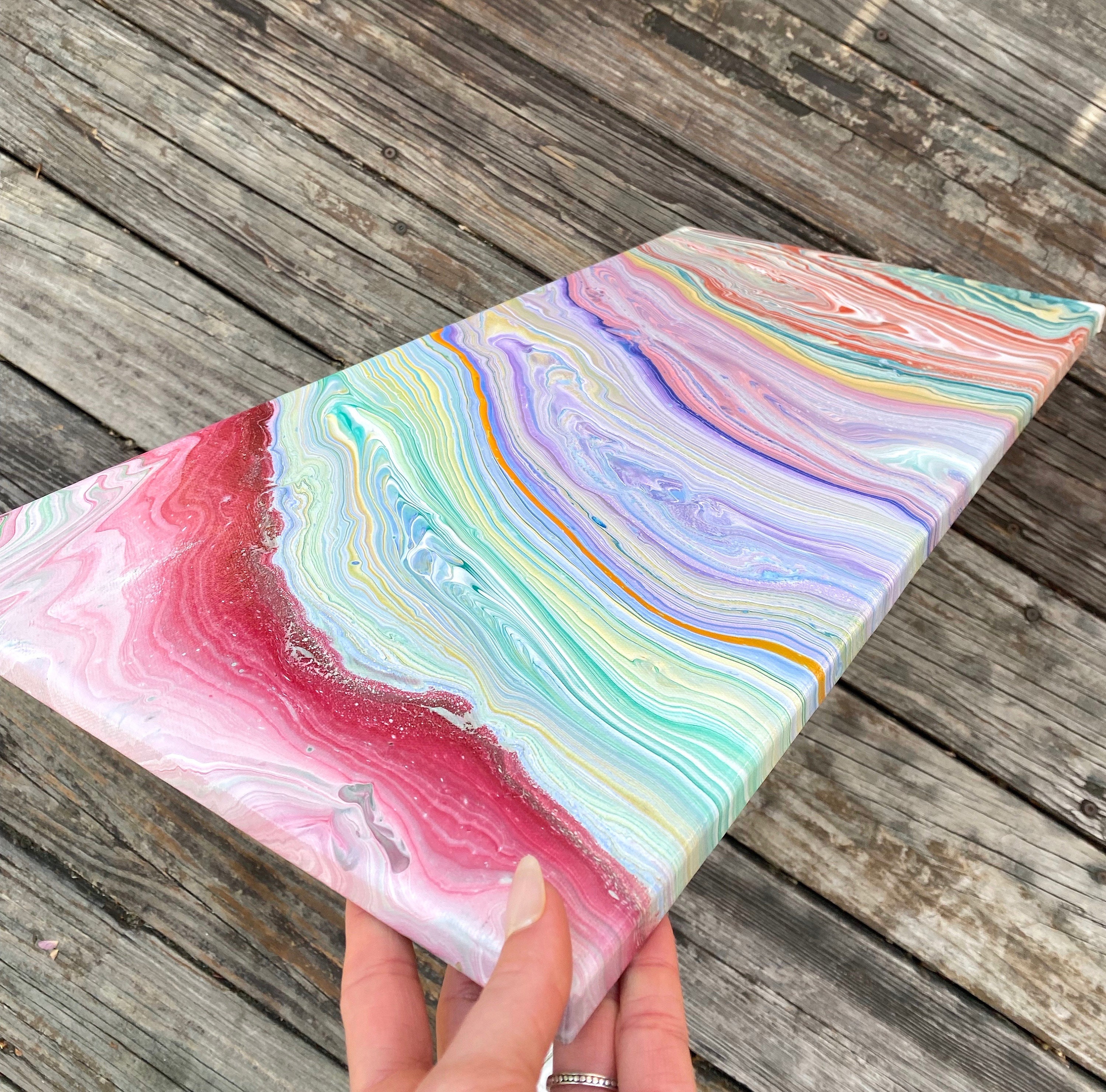 12x24" Pastel Rainbow Acrylic Pour Abstract Fluid Art Original Painting ...