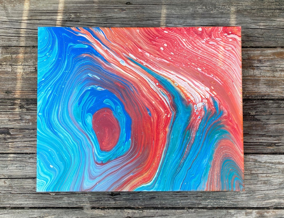 16x20" Hot and Cold Acrylic Ring Pour Abstract Fluid Art Original ...