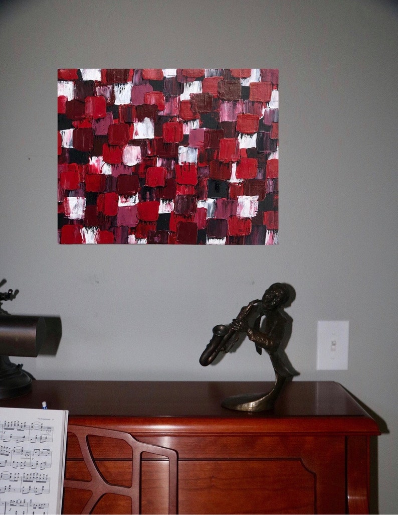 11x14 Red Geometric Acrylic Abstract Squares Painting Original Modern Art.