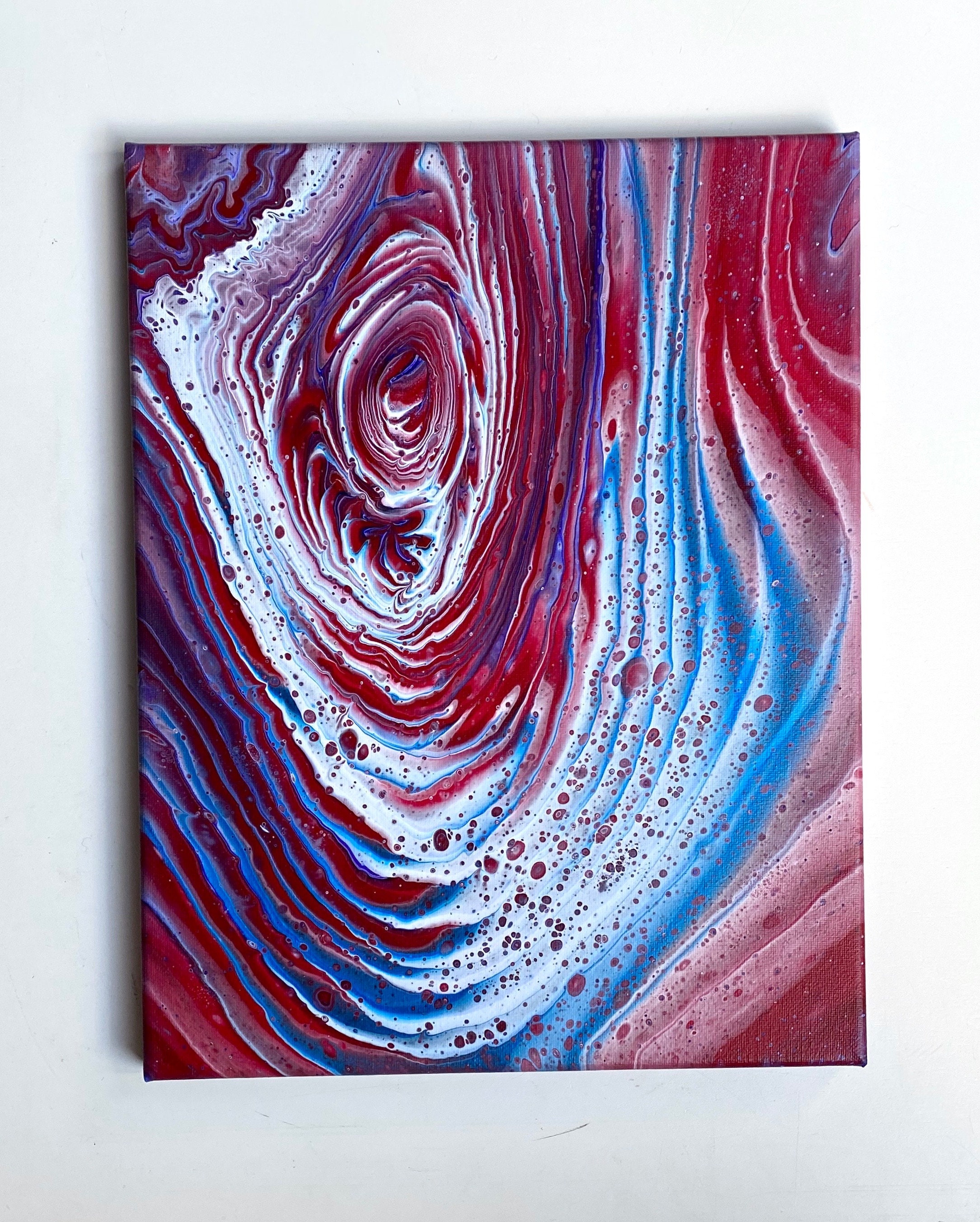 9x11" Red White and Blue Acrylic Ring Pour Abstract Fluid Art Original ...