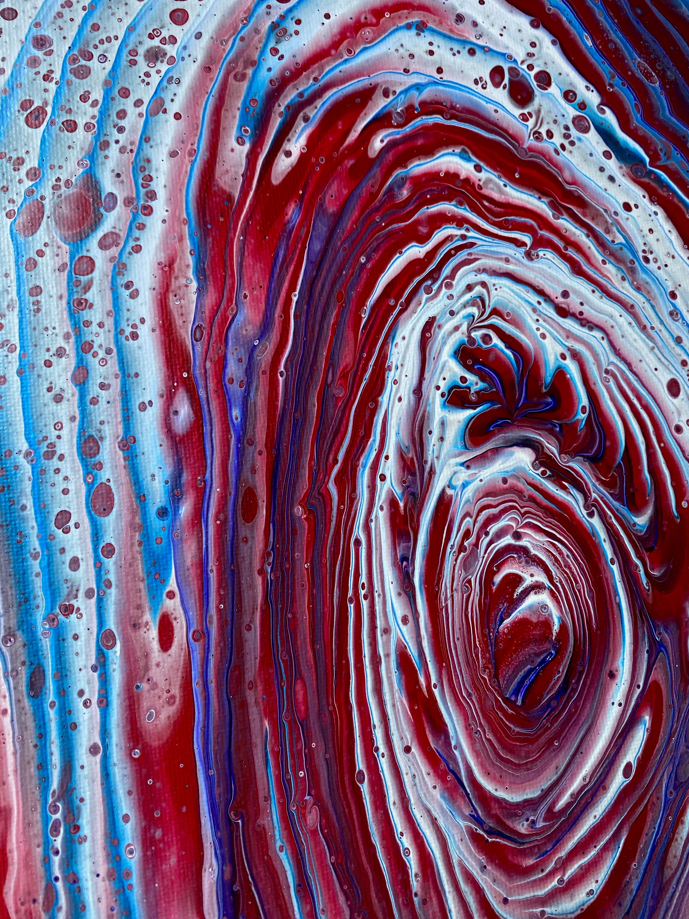9x11" Red White and Blue Acrylic Ring Pour Abstract Fluid Art Original ...