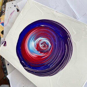 9x11" Red White and Blue Acrylic Ring Pour Abstract Fluid Art Original ...