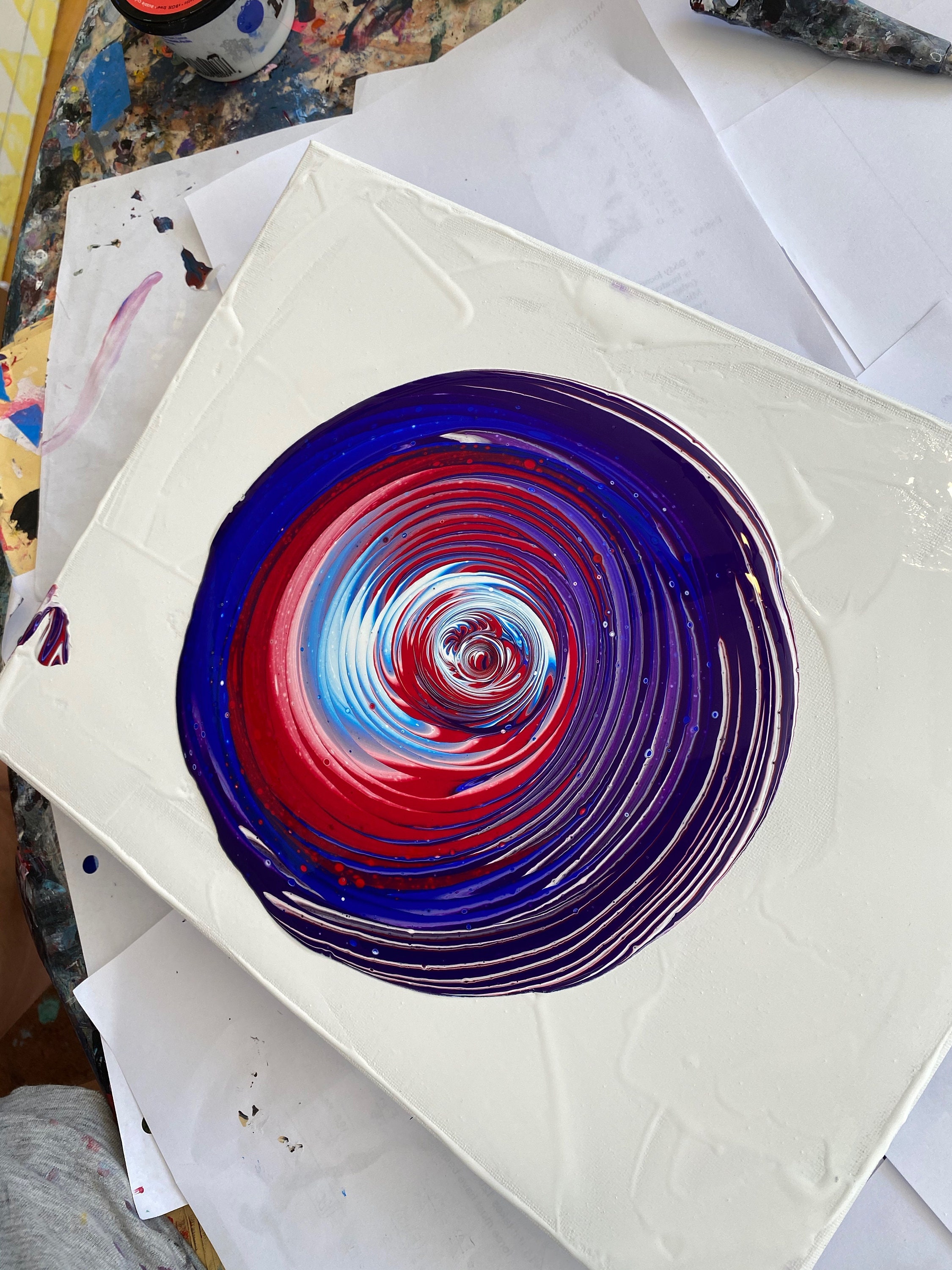 9x11" Red White and Blue Acrylic Ring Pour Abstract Fluid Art Original ...