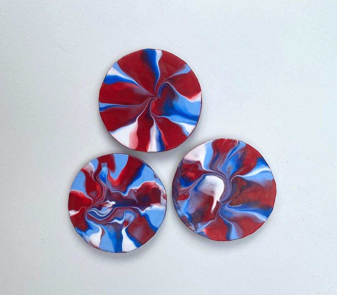 Red White and Blue Acrylic Pour Magnets: Fluid Art Kitchen Decor, Set ...