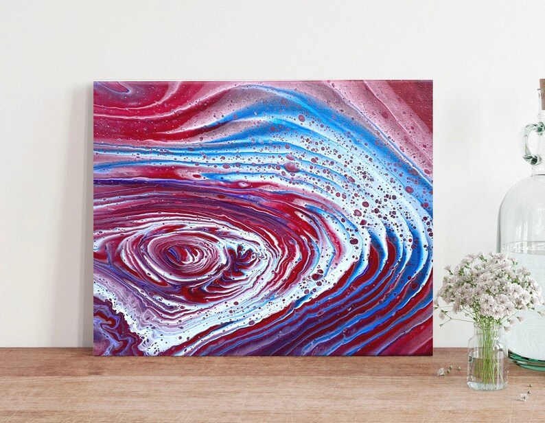 9x11" Red White and Blue Acrylic Ring Pour Abstract Fluid Art Original ...