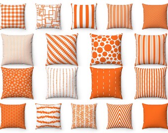 orange pillows and throws