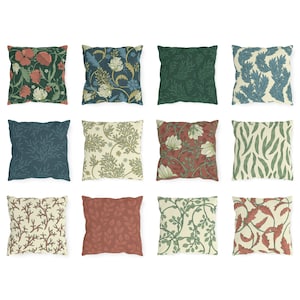William Morris Print Throw Pillow Cover, Outdoor or Indoor Pillow with Insert, Floral Cushion Case, Flower Leaf Patio Decor, Euro Sham Gift