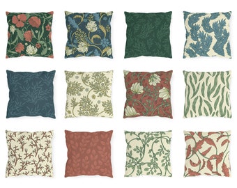 William Morris Print Throw Pillow Cover, Outdoor or Indoor Pillow with Insert, Floral Cushion Case, Flower Leaf Patio Decor, Euro Sham Gift