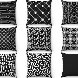 Black Outdoor Indoor Pillow Cover, Black White Throw Pillow, 18x18 20x20 Sofa Pillow, Farmhouse Cushion Case, 26x26 Euro Sham, Floor Pillow
