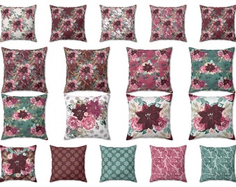 Bourgogne Poinsettia Fleur Oreiller de Noël, Floral Outdoor Holiday Throw Pillow Cover, Cadeau de décoration de Noël, Housse de coussin de ferme, Euro Sham