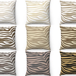 Zebra Animal Print Throw Pillow Cover, Farmhouse Outdoor Indoor 16x16 18x18 20x20 Tan Brown Beige Gray Black Gold Cushion Case, Euro Sham