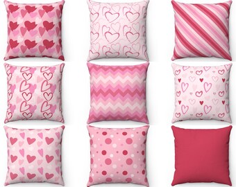 Pink Valentine Pillow Cover 16x16 18x18 20x20, Heart Throw Pillow, Valentine Day Decor, Pink Cushion Case, Accent Pillow, 26x26 Euro Sham