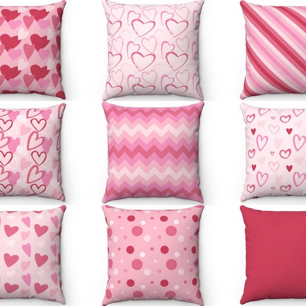 Pink Valentine Pillow Cover 16x16 18x18 20x20, Heart Throw Pillow, Valentine Day Decor, Pink Cushion Case, Accent Pillow, 26x26 Euro Sham