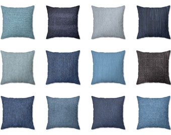 Denim Print Pillow, Denim Blue Outdoor Pillow, Navy Blue Throw Pillow Cover, Solid Blue Pillow, Indoor Accent, Cushion Case, Euro Sham 26x26