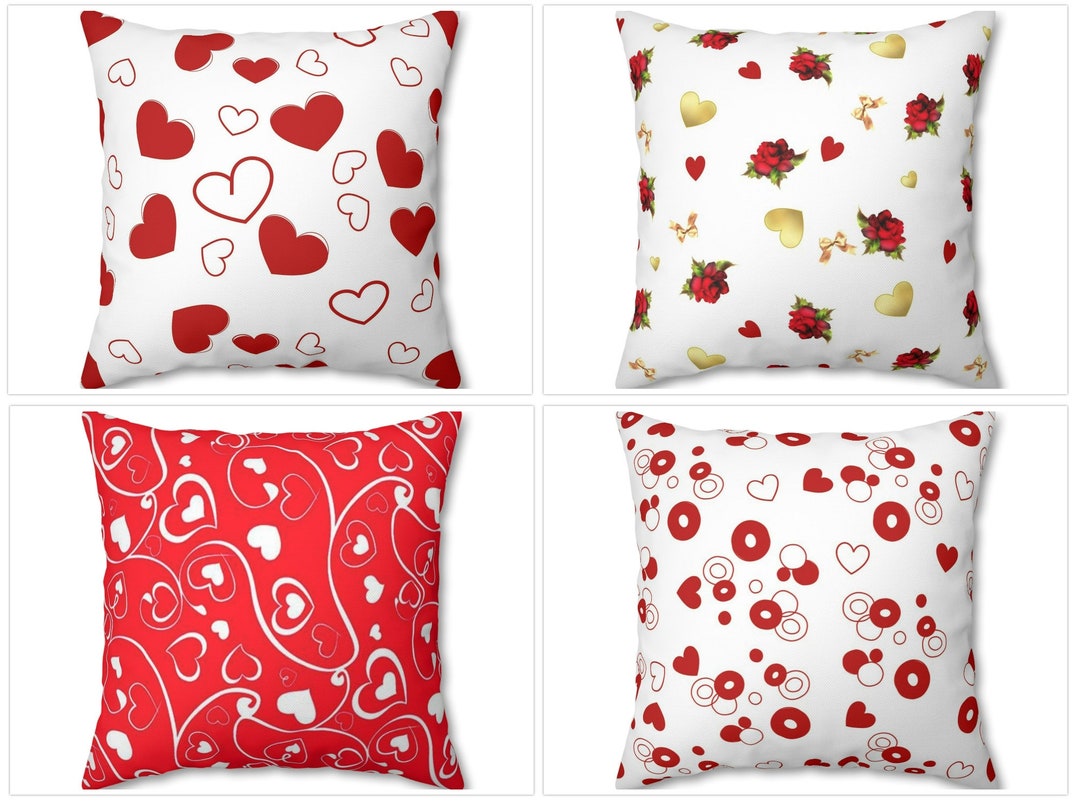 Red Heart Valentine Pillow, Valentine Day Decor Throw Pillow Cover, Red