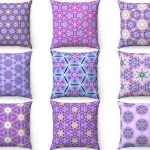 Purple Throw Pillow Case Cover, Violet Lilac Pink Geometric Floral Indoor Outdoor Cushion, 18x18 20x20 26x26 Lumbar Couch Accent, Euro Sham