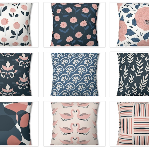 Navy and Pink Cushion Covers Etsy UK