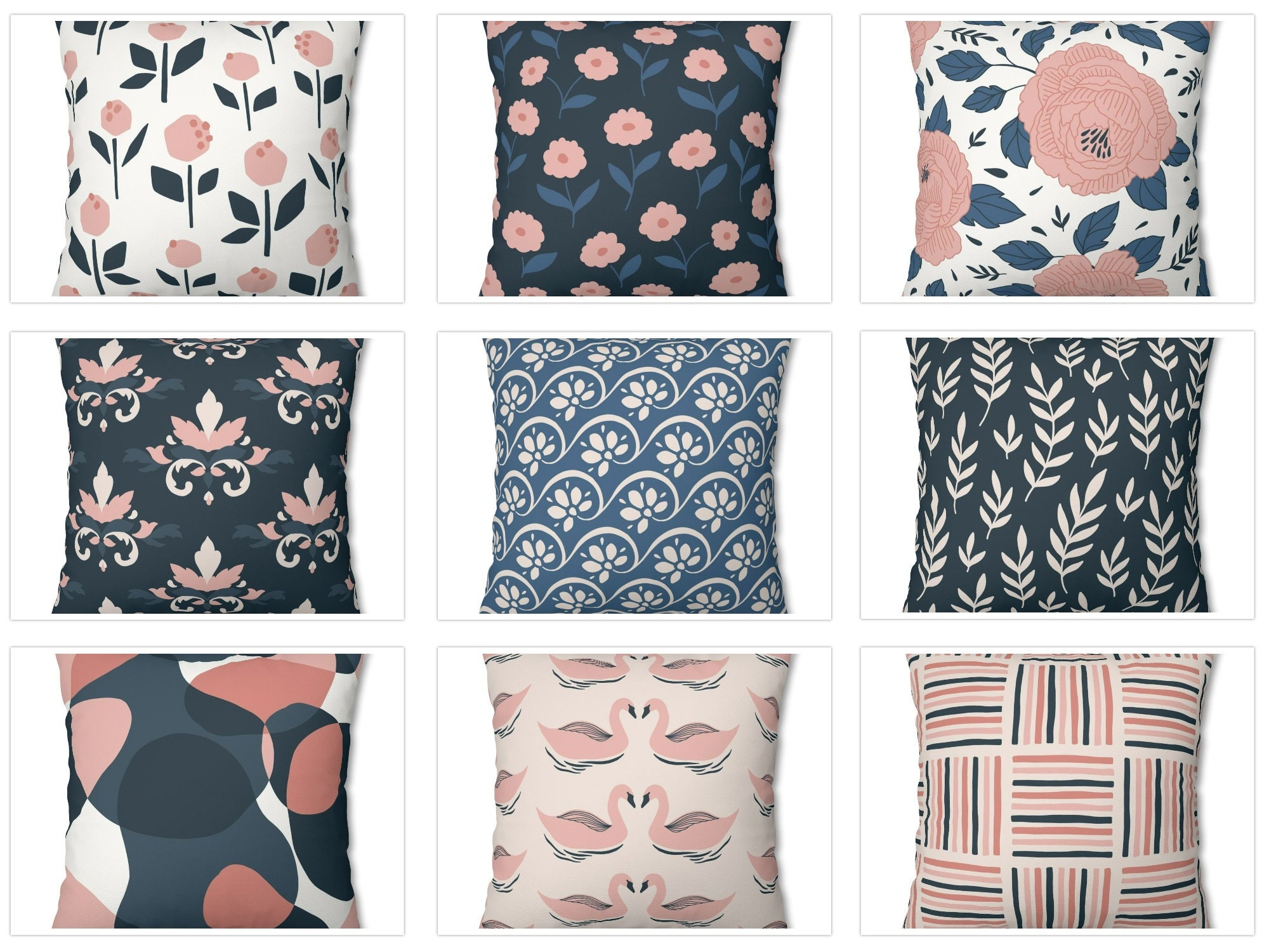 Abstract Floral Throw Pillow Cover Outdoor Pillow Boho Indoor Pillow Decorative Couch Pillow Navy Pink Cushion Case Euro Sham 26x26 Etsy Canada