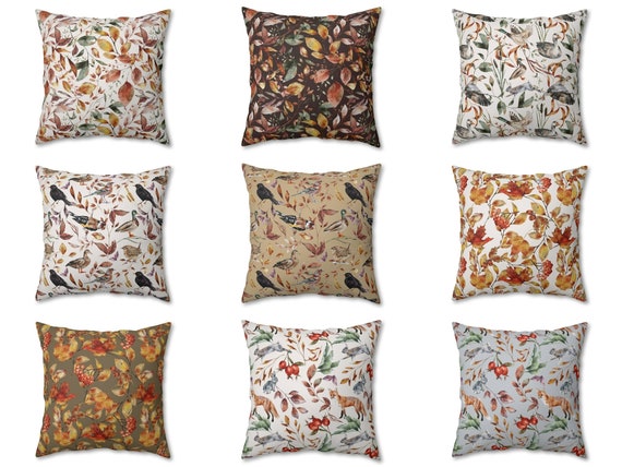 Fall Throw Pillow Cover, Fall Outdoor Pillow, Autumn Leaves Pillow, Cute Bird and Animal Pillow, Bedroom Living Room Cushion Case, Euro Sham
