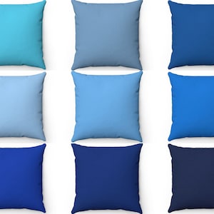 Solid Blue Throw Pillow Cover, Farmhouse Indoor Outdoor Cushion Case, Navy Accent Pillowcase Couch, 16x16 18x18 20x20 22x22 Lumbar Euro Sham
