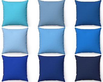 Solid Blue Throw Pillow Cover, Farmhouse Indoor Outdoor Cushion Case, Navy Accent Pillowcase Couch, 16x16 18x18 20x20 22x22 Lumbar Euro Sham