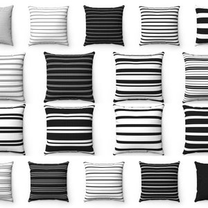 Black Throw Pillow Cover, Black White Striped Outdoor Indoor 16x16 18x18 20x20 22x22 Couch Patio Farmhouse Cushion Case, 26x26 Euro Sham