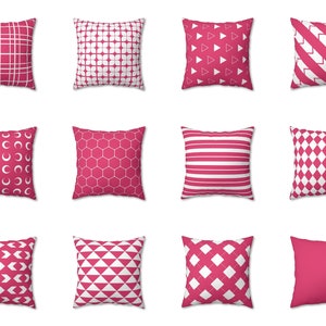 Hot Pink Throw Pillow Cover, Outdoor Pillow, Dark Pink Geometric Cushion Case, Indoor Couch Accent, Living Room - Bedroom Decor Euro Sham