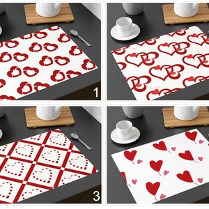 Red Heart Print Placemat, Valentine's Day Decor Placemat, Love Themed Table Mat, Kitchen Accessories, Housewarming Gift, Cotton Underplate