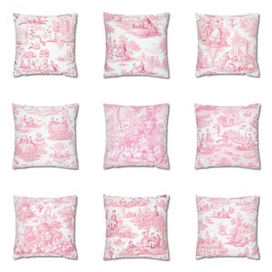 Pink Toile de Jouy Pillow, France Cottage Decor, French Country Pillow, Throw Pillow Cover, Outdoor Cushion Case, Euro Sham, Couch Accent