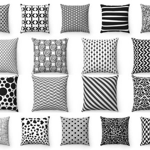 Black White Outdoor Indoor Throw Pillow Case Cover 14x14 16x16 18x18 20x20 22x22 24x24 Lumbar, 26x26 Euro Sham, 28&quot; 36&quot; 40&quot; Floor Cushion
