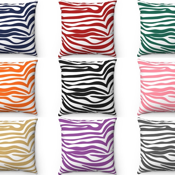 Zebra Throw Pillow Cover, Safari Animal Print Outdoor 16x16 18x18 20x20 Pink Black Navy Red Emerald Orange Gray Gold Cushion Case Euro Sham