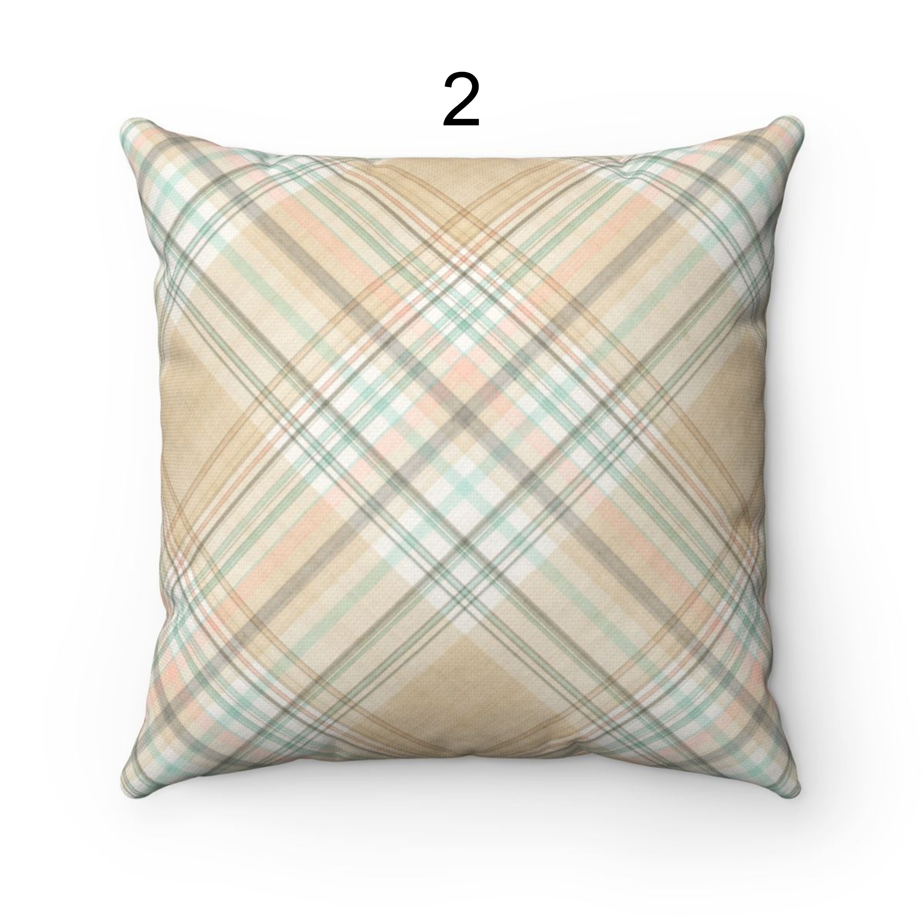 Brown Plaid Fall Outdoor Throw Pillow Cover Autumn Farmhouse Etsy
