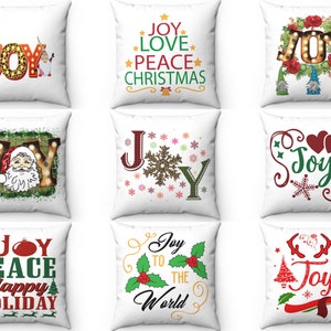 Joy Christmas Decor Throw Pillow Cover 14x14 16x16 18x18 20x20 22x22 24x24, 26x26 Euro Sham, Holiday Pillow, Xmas Cushion Case, Home Gift