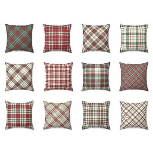 Vintage Red Green Plaid Pillow, Tartan Plaid Christmas Pillow, Striped Cushion Case Xmas Decor Throw Pillow Cover, Outdoor Pillow, Euro Sham