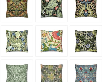 William Morris Pillow Cover, Outdoor Floral Couch Throw Pillow Green Botanical Cushion Case Strawberry Thief Snakeshead Marigold, Mom Gift