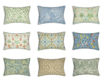 William Morris Lumbar Pillow Cover, Decorative Floral Rustic Accent Pillow, Art Nouveau Decor, Green Blue Botanical Cushion Case, Home Gift