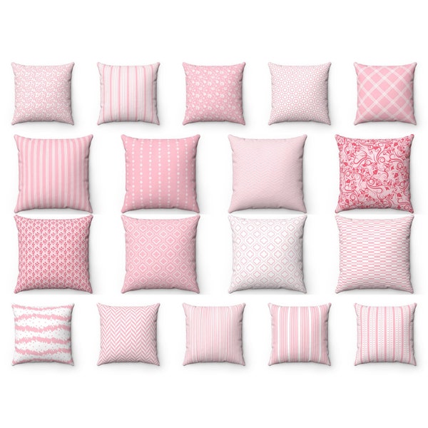 Funda de almohada de tiro rosa, cubierta de almohada interior al aire libre 16x16 18x18 20x20, funda de cojín de granja, farsa geométrica de rayas florales lumbares